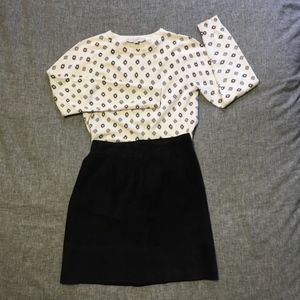 Loft Black + White Patterned Crew Neck